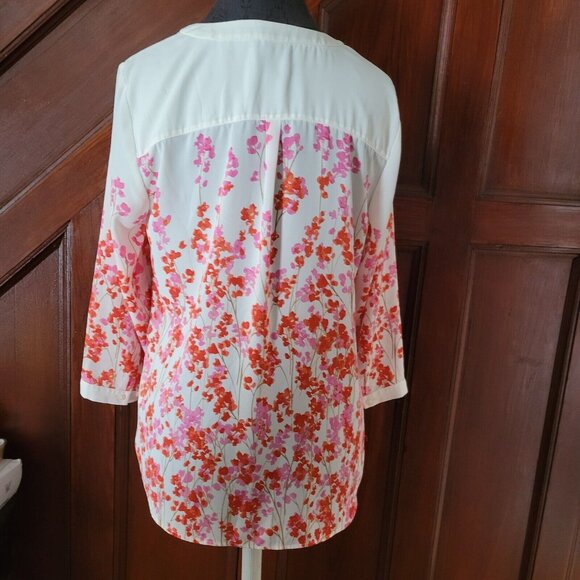 Talbots Shirt Womens M Pink Orange Floral Button Lightweight Tunic Blouse Top - Picture 3 of 5